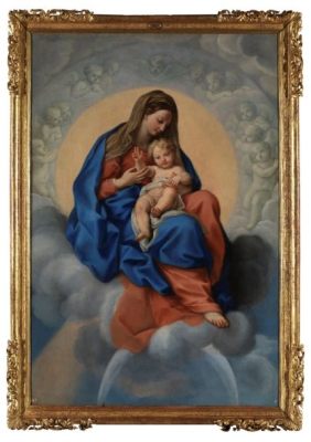 La Virgen y el Niño en la Gloria: Una Exploración Vibrante del Color y la Devoción en la Pintura Etíope